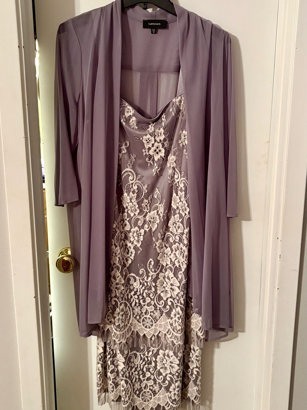 R&M Richards Lavender Lace Slip Dress with Sheer Matching Jacket